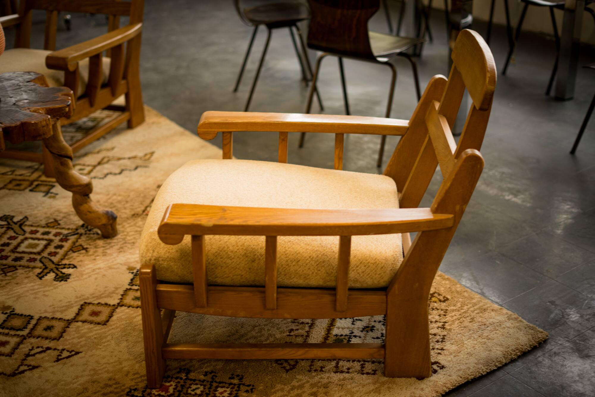 Armchairs in elm published by Maison Regain 1980