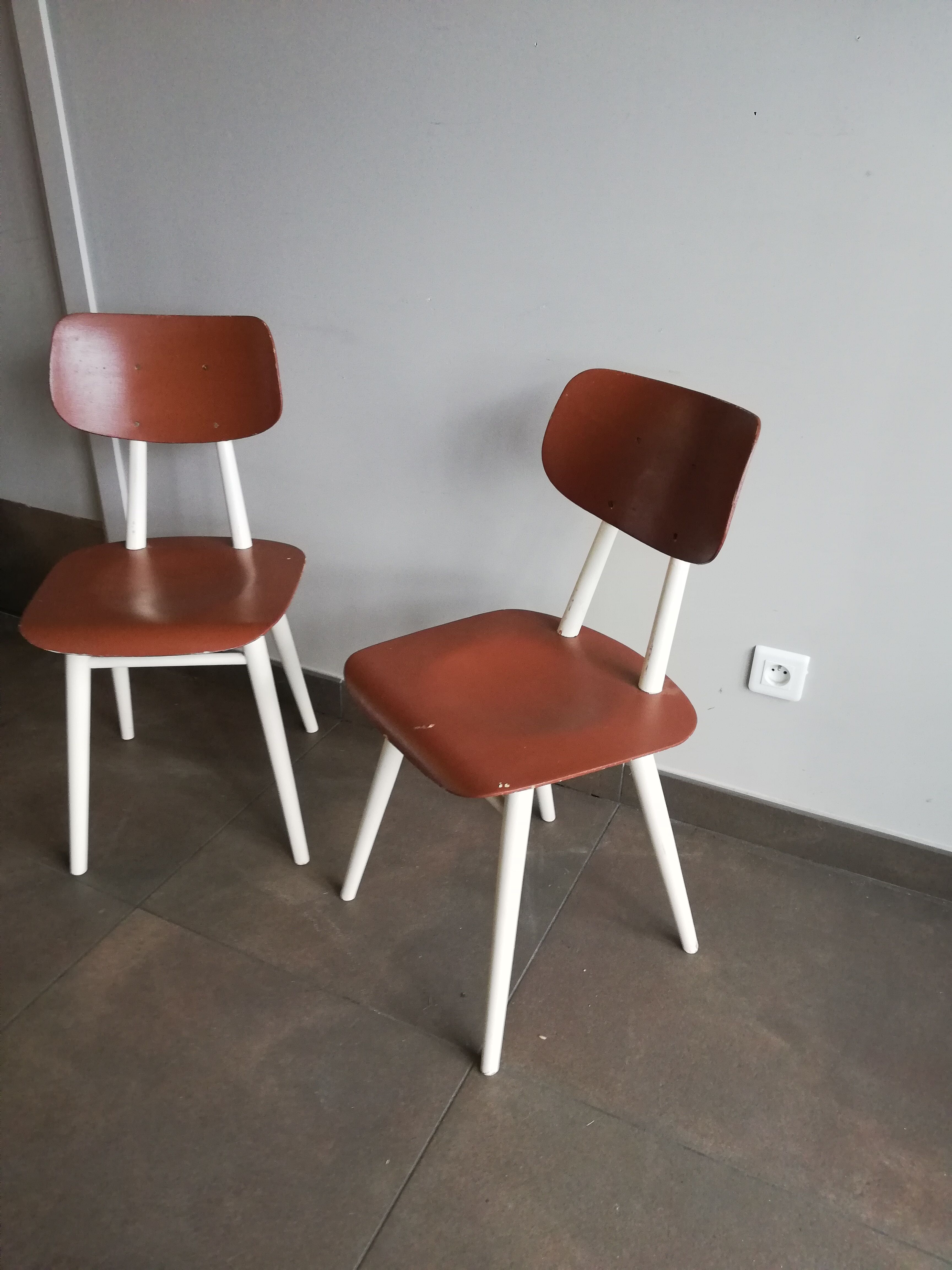 2 vintage Czech wooden chairs, Ton ex Thonet, 1960