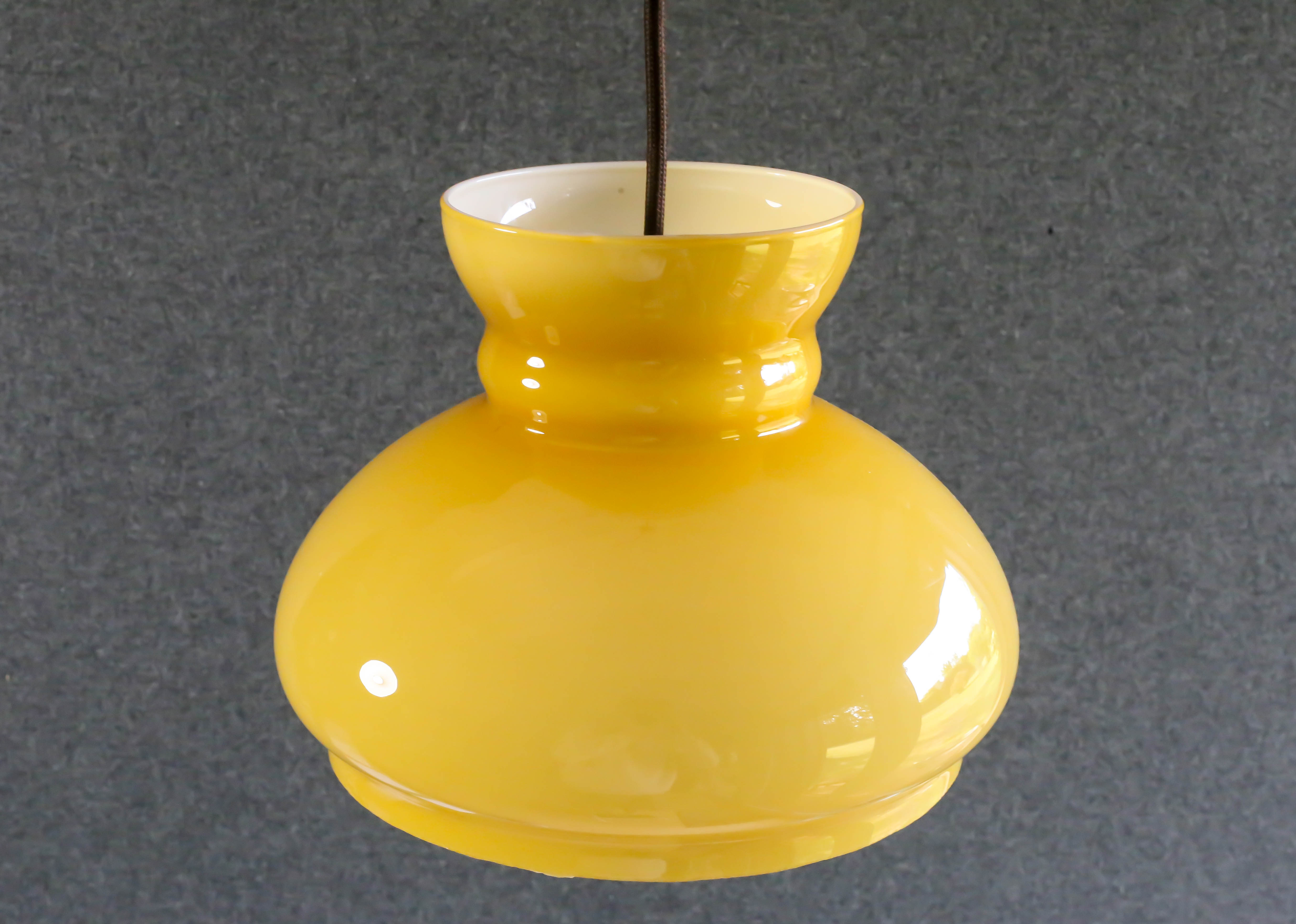 Old yellow glass suspension, mounted with new cable and new socket - circa 1950