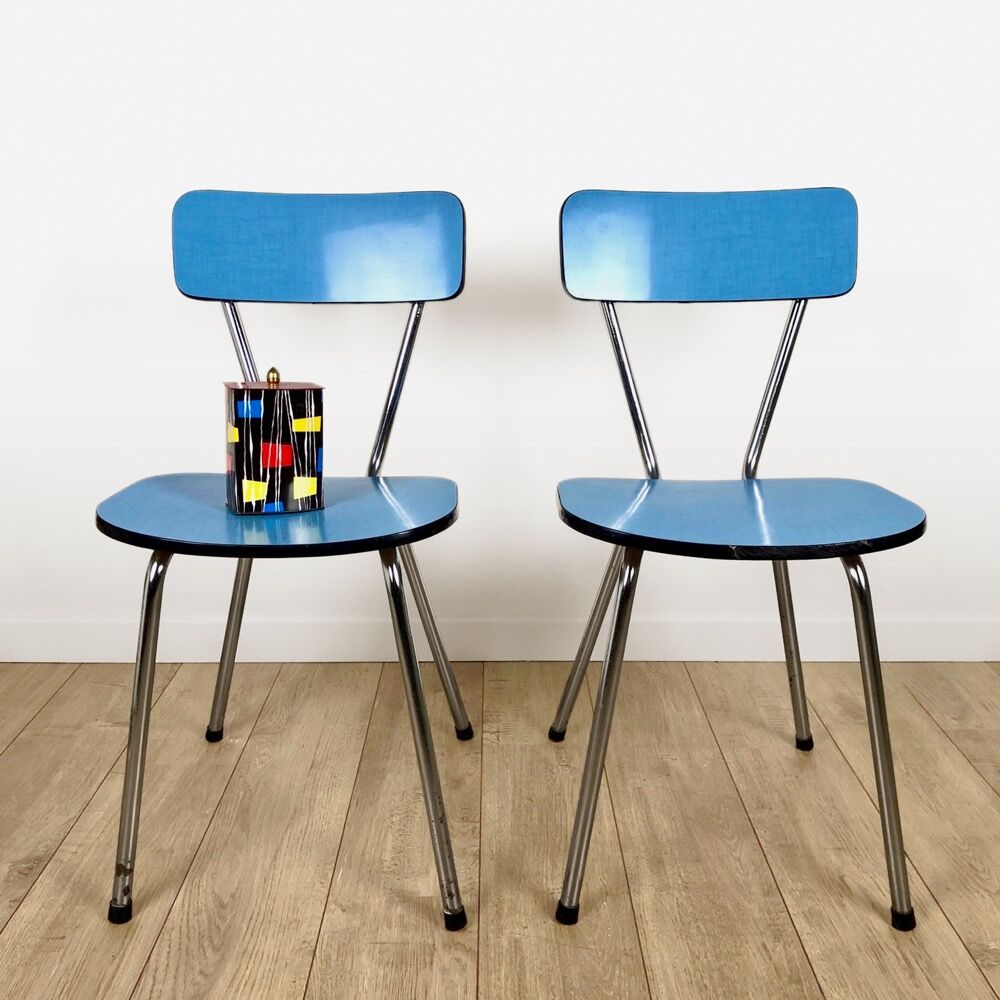 Duo de chaises en formica bleu ciel