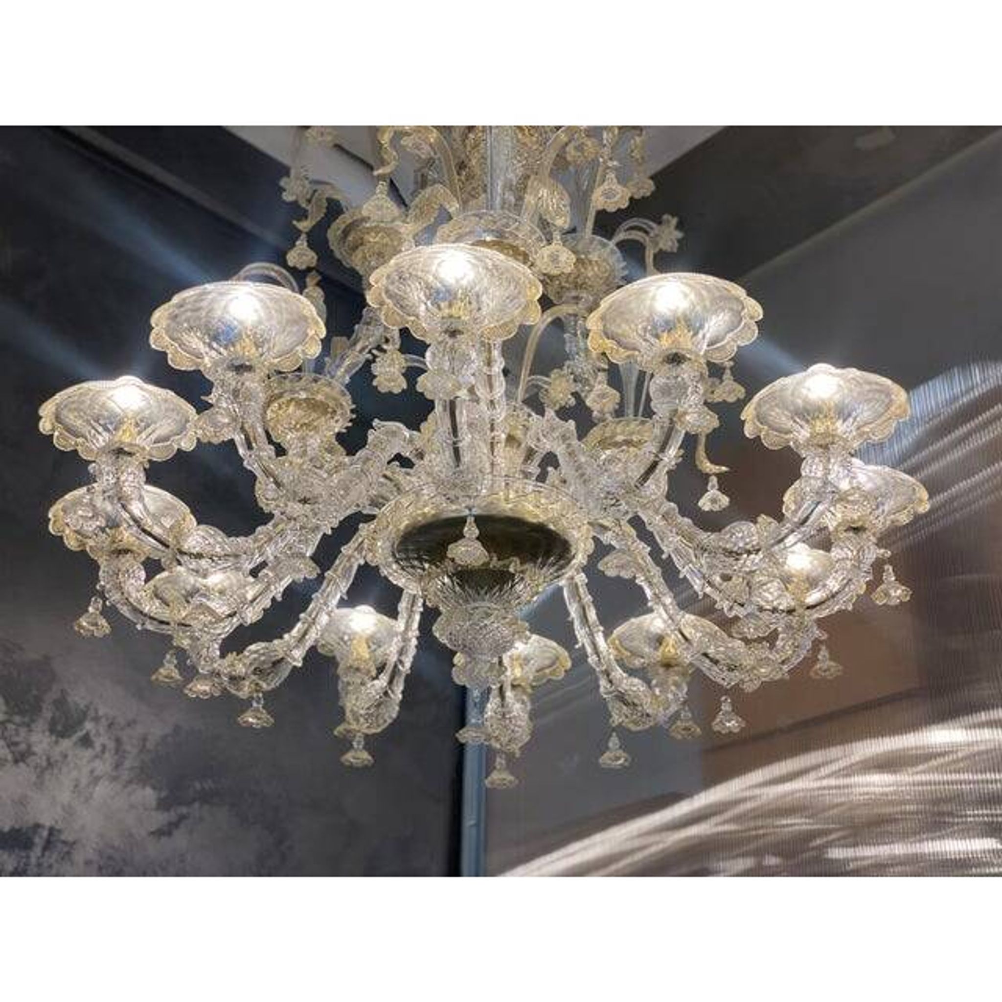 Contemporary Floral Venetian "Ca Rezzonico" Gold Murano Glass Chandelier