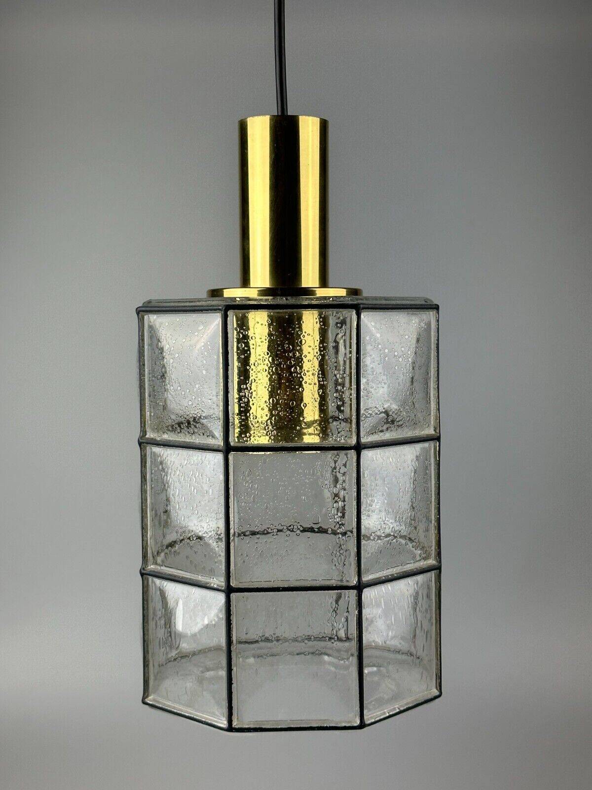 60s 70s ceiling lamp Glashütte Limburg Germany glass & brass Space Age