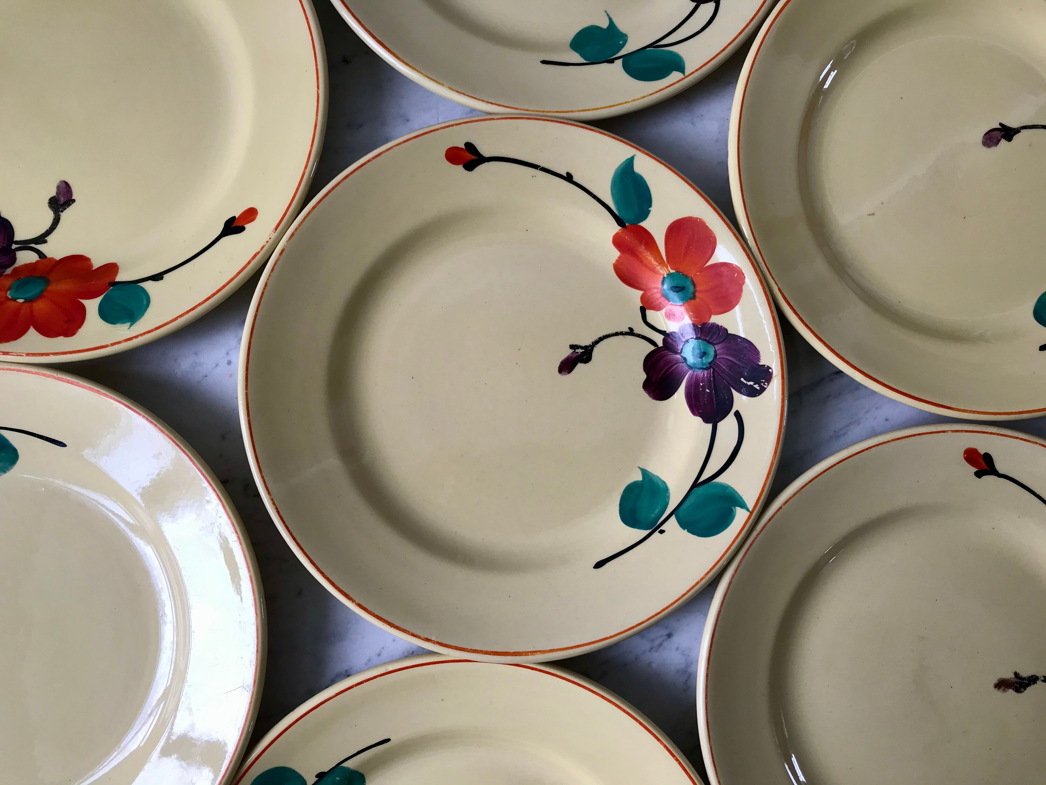 6 dessert plates Digoin Sarreguemines model "Ginette" years 30-40