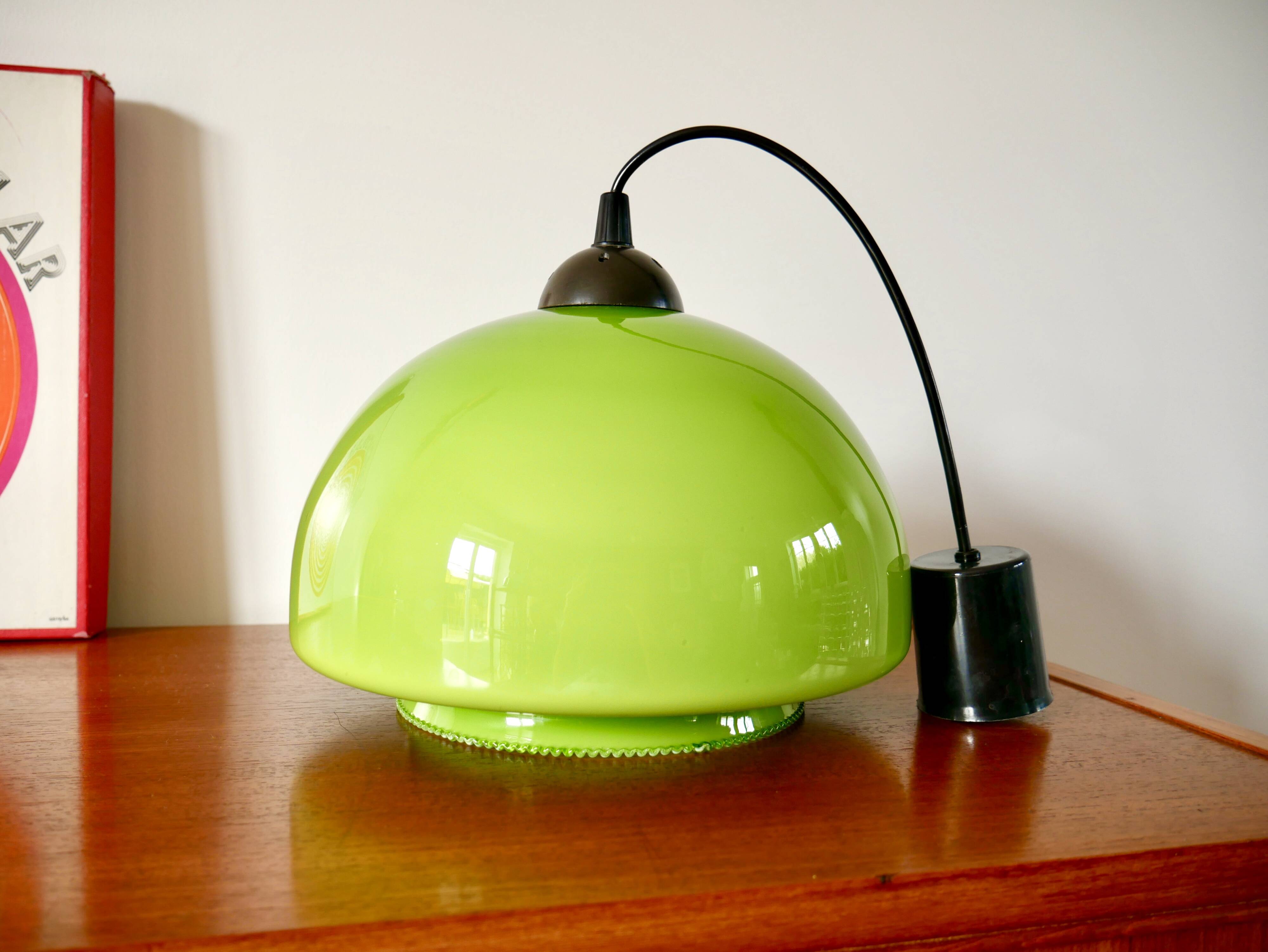Suspension in green opaline mushroom design 60s-70s