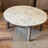 Antique round coffee table in raw solid wood