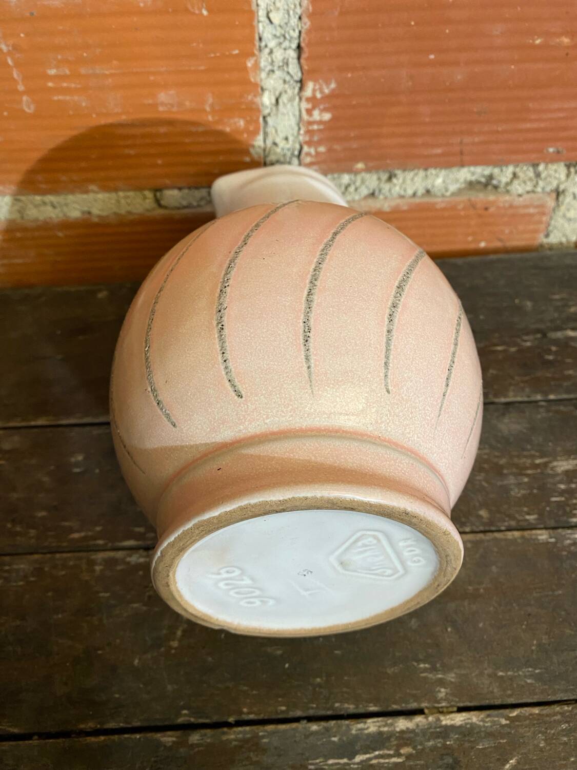 Vintage pichet ancien strehla ceramic pink & white 1950 west germany