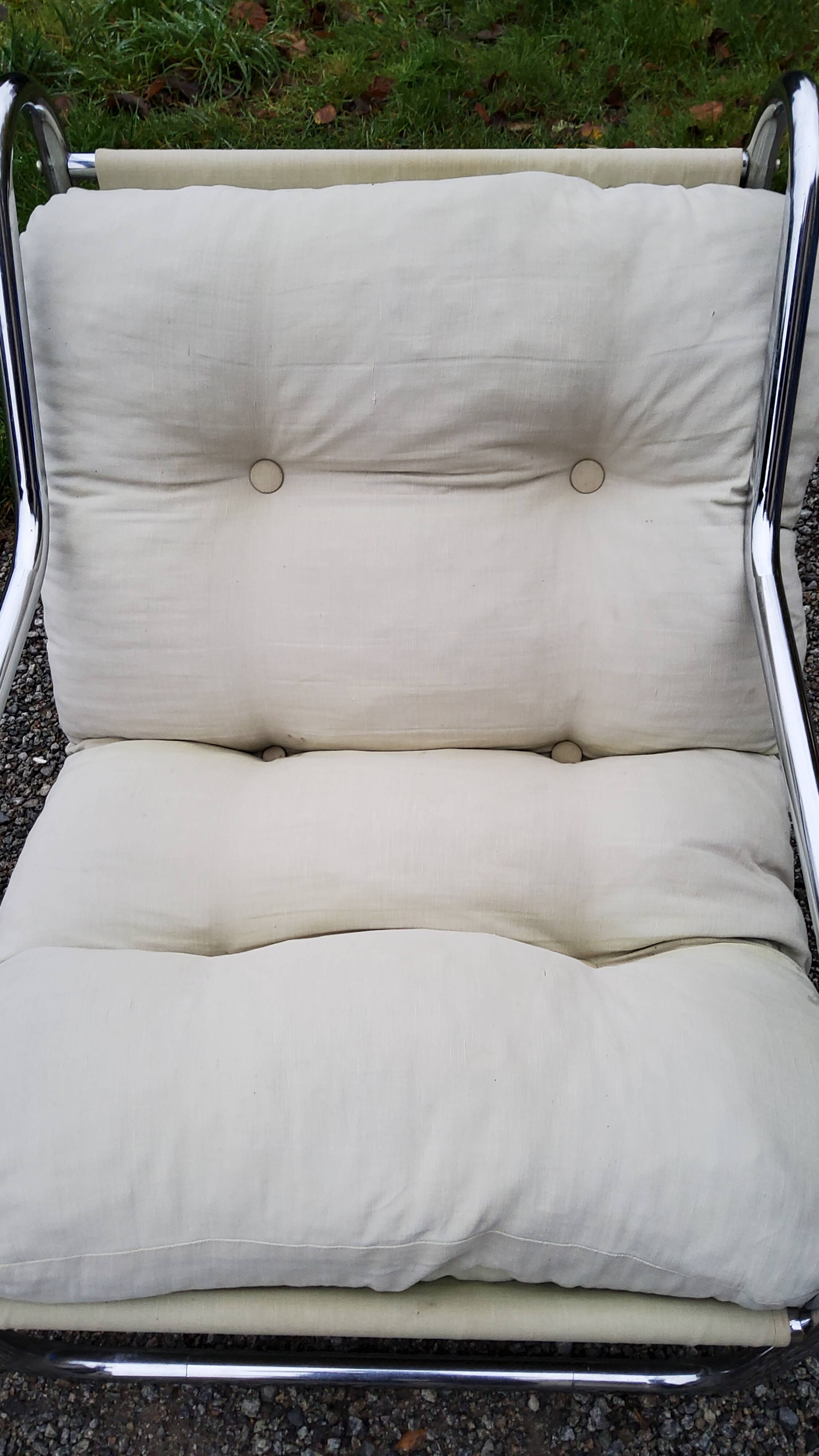 Pair of armchairs from the 70s chrome tubes and cotton canvas