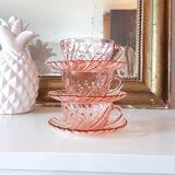 Lot of 6 Pink Tea Cups - Rosaline Subcups ARCOROC LUMINARC Tea Service