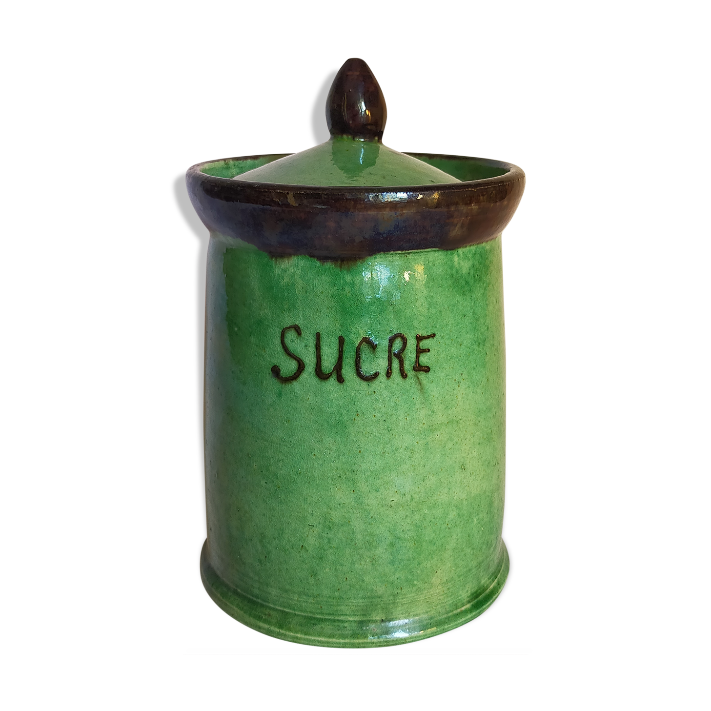 Sugar pot Vintage handmade varnishing pottery