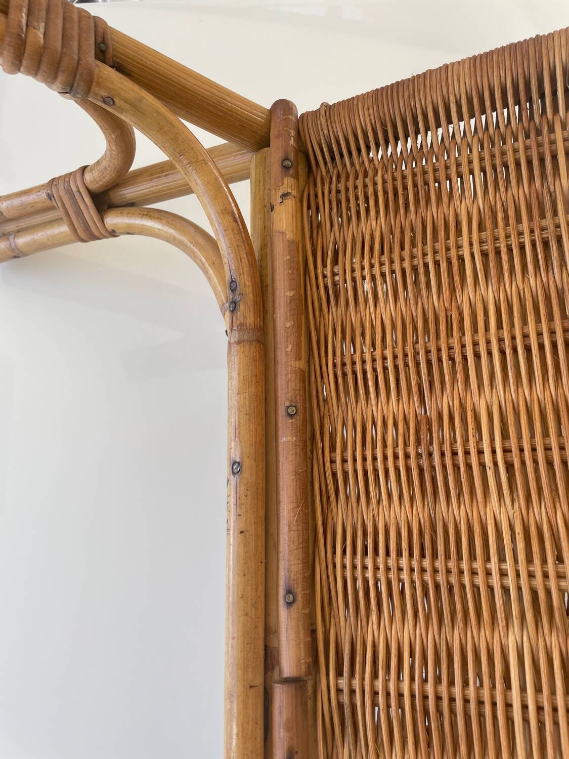 Old rattan magazine rack from the 70s