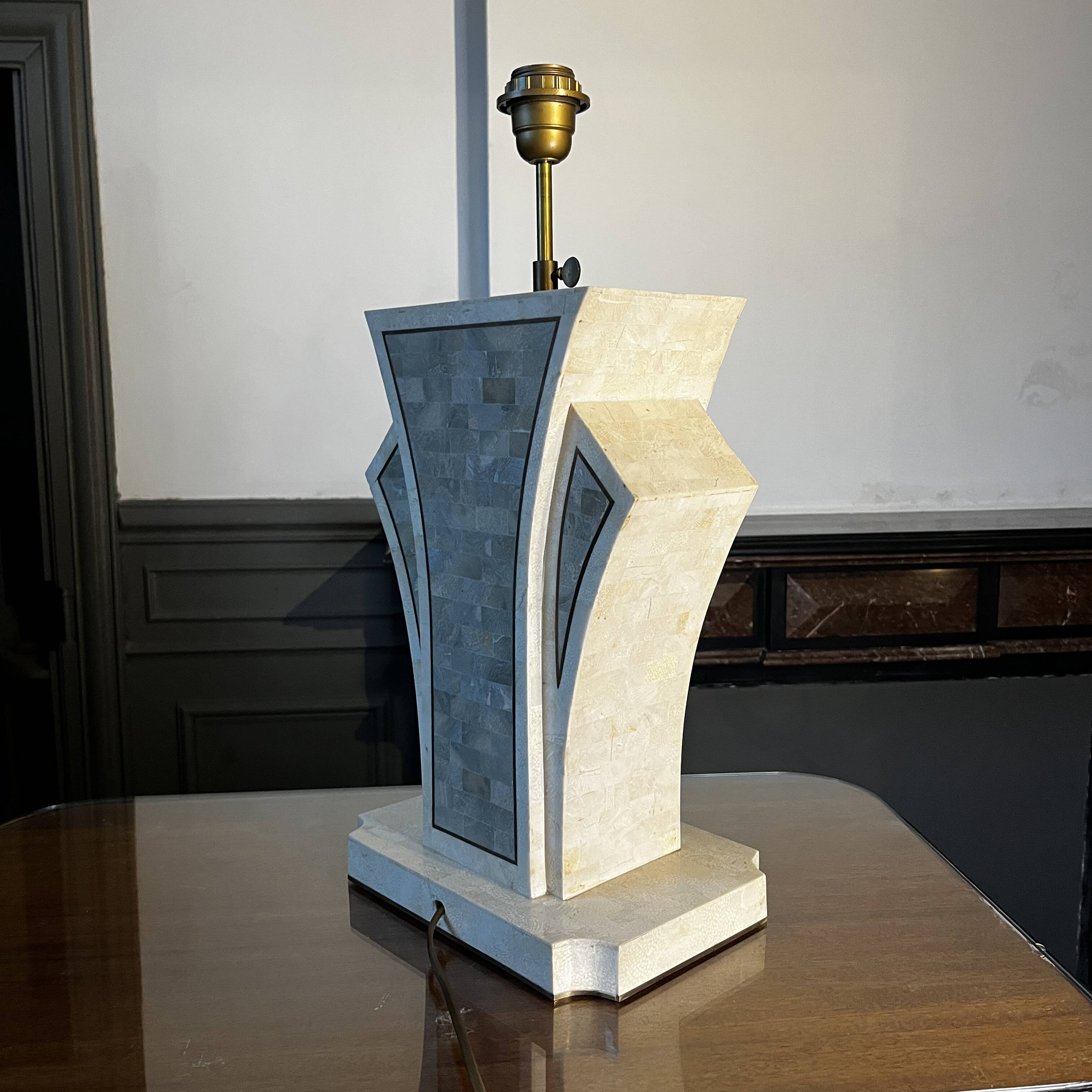 Hollywood regency lamp base maitland smith (usa), tessellated stones & brass, ca 1970