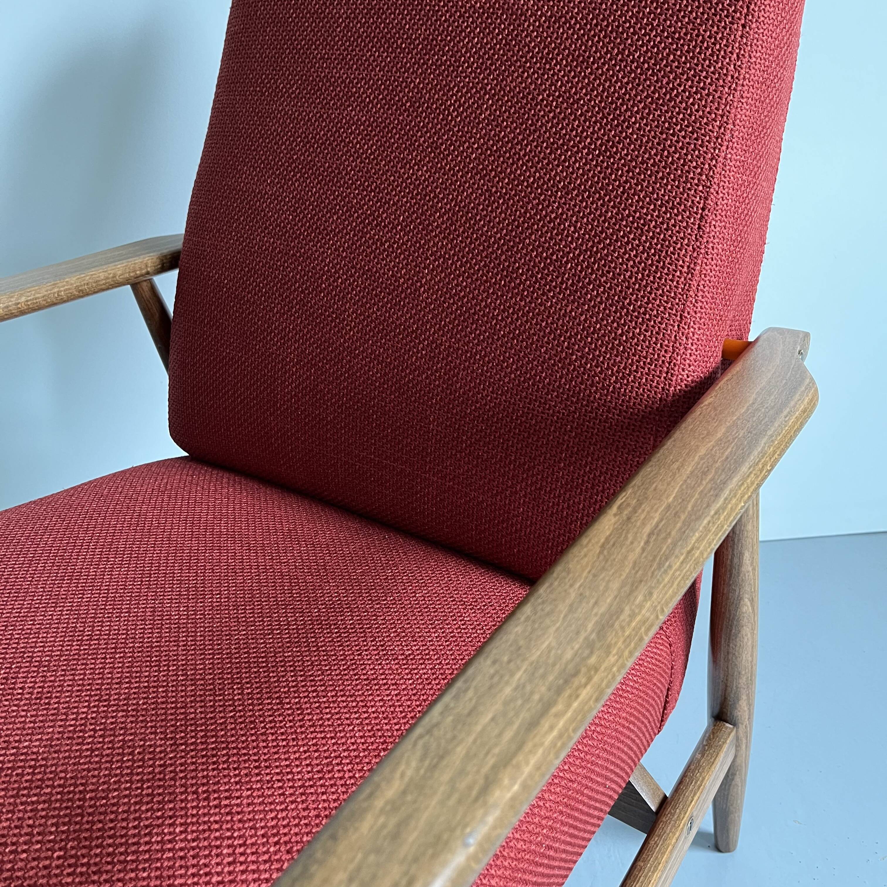 Restored Polish Mid-Century Modern Armchair, Red Vintage Lounge Chair