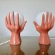 Paire de lampes "mains" en céramique rose et globe en opaline, 1980
