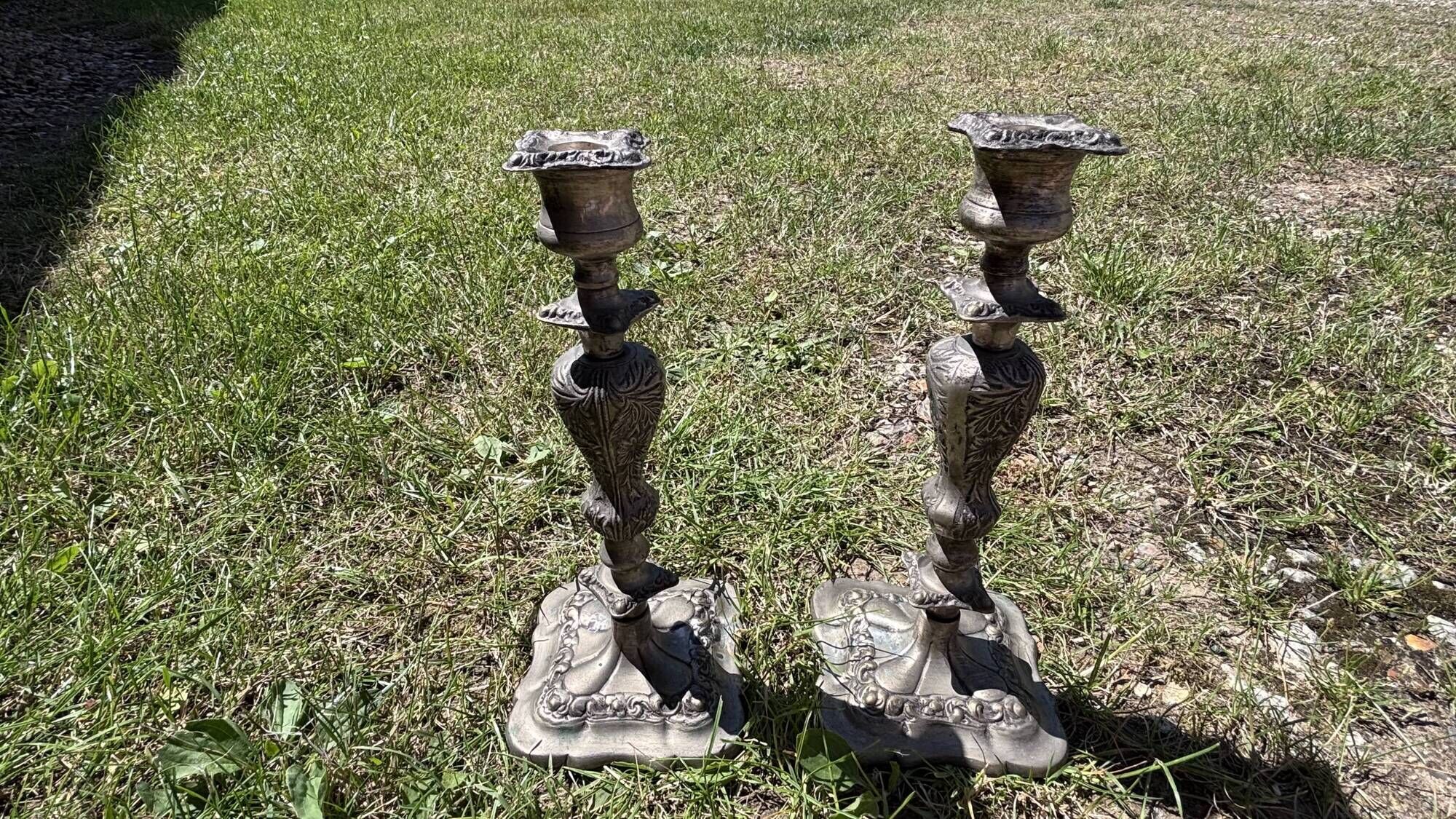 Pair of patinated metal baroque candlesticks – Louis XV style