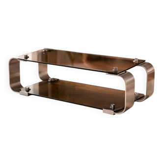 Donald Singer designer wall shelf – 1970s – stainless steel & smoked glass