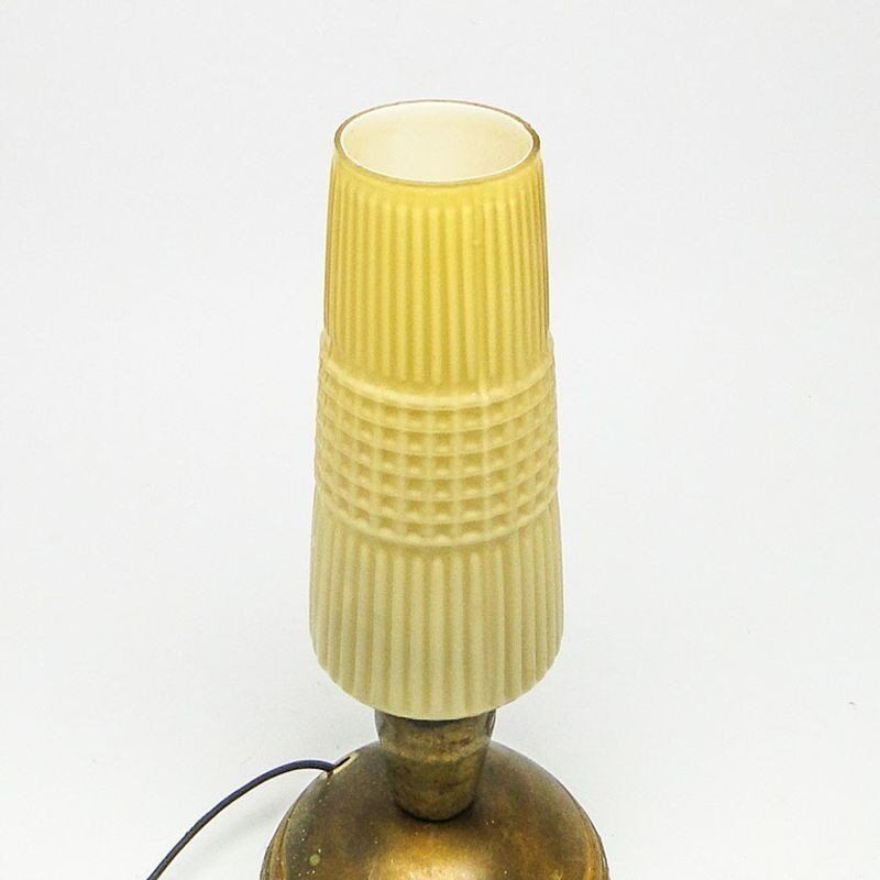 Postmodern bedside lamp in brass and glass, Poland, 1970s