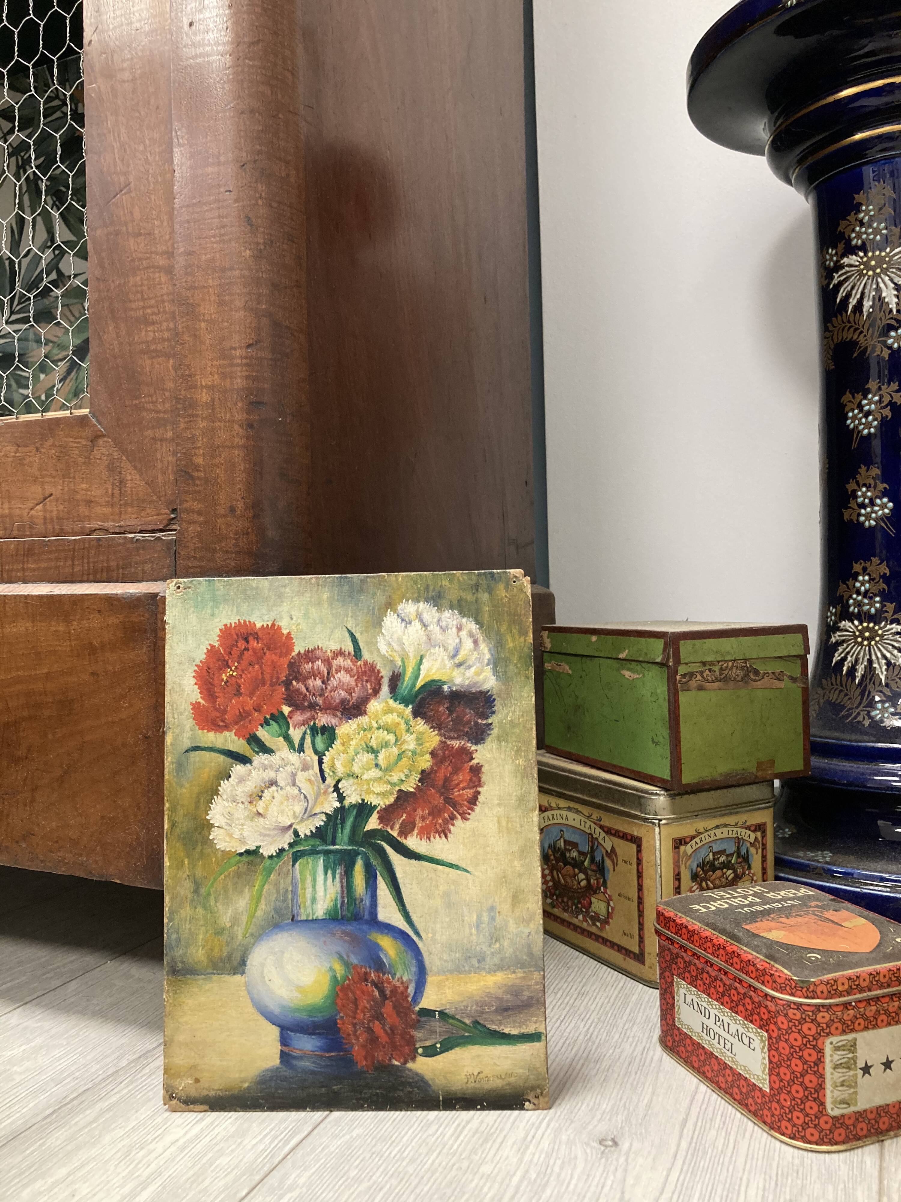 “Les Oeillets” Oil on panel signed