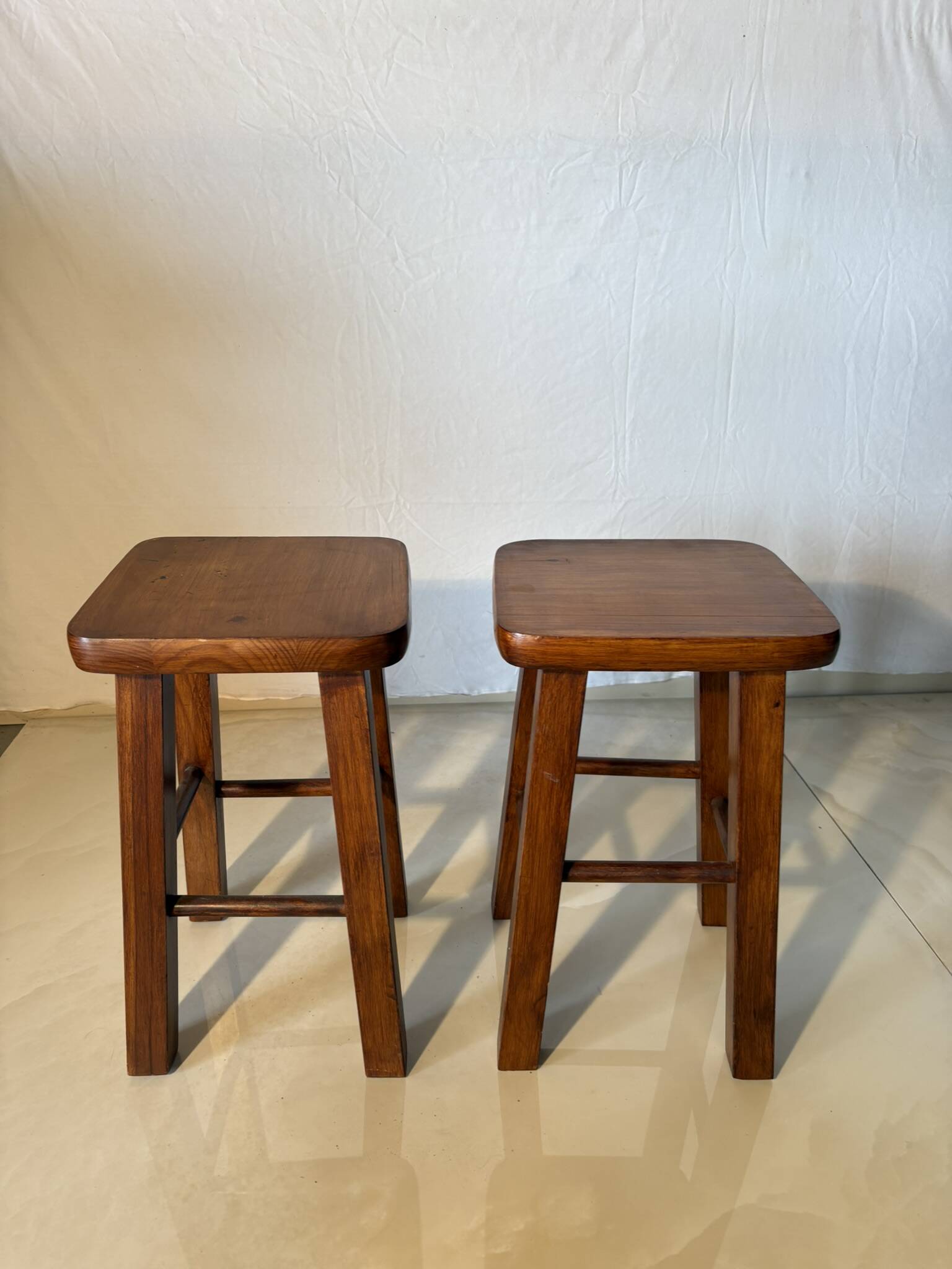 Pair of solid wood stools – vintage rustic style