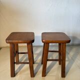 Pair of solid wood stools – vintage rustic style