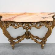 Carved gilt console table with rose marble top, Louis XV / Rococo style, It