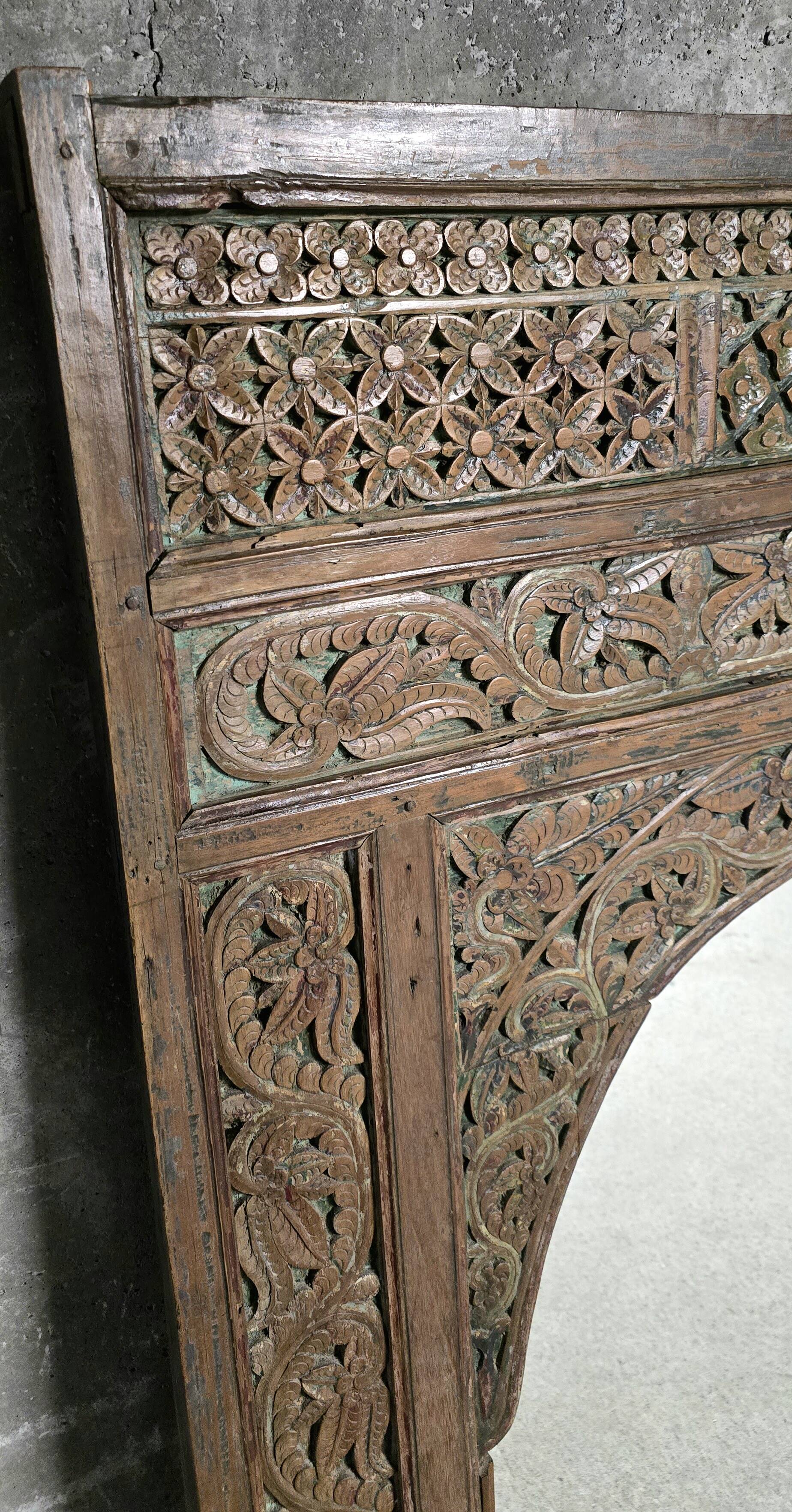 Large mirror - Indian carved wooden headboard