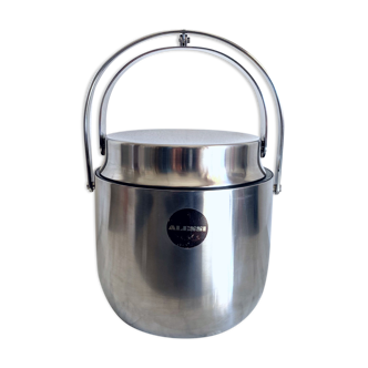 Vintage Alessi ice bucket with mechanical lid designed by Anselmo Vitale and Carlo Mazzeri from the