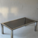 Chrome metal and smoked glass coffee table, 1970.