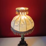 Antique lamp with green marble and bronze – fringed lampshade