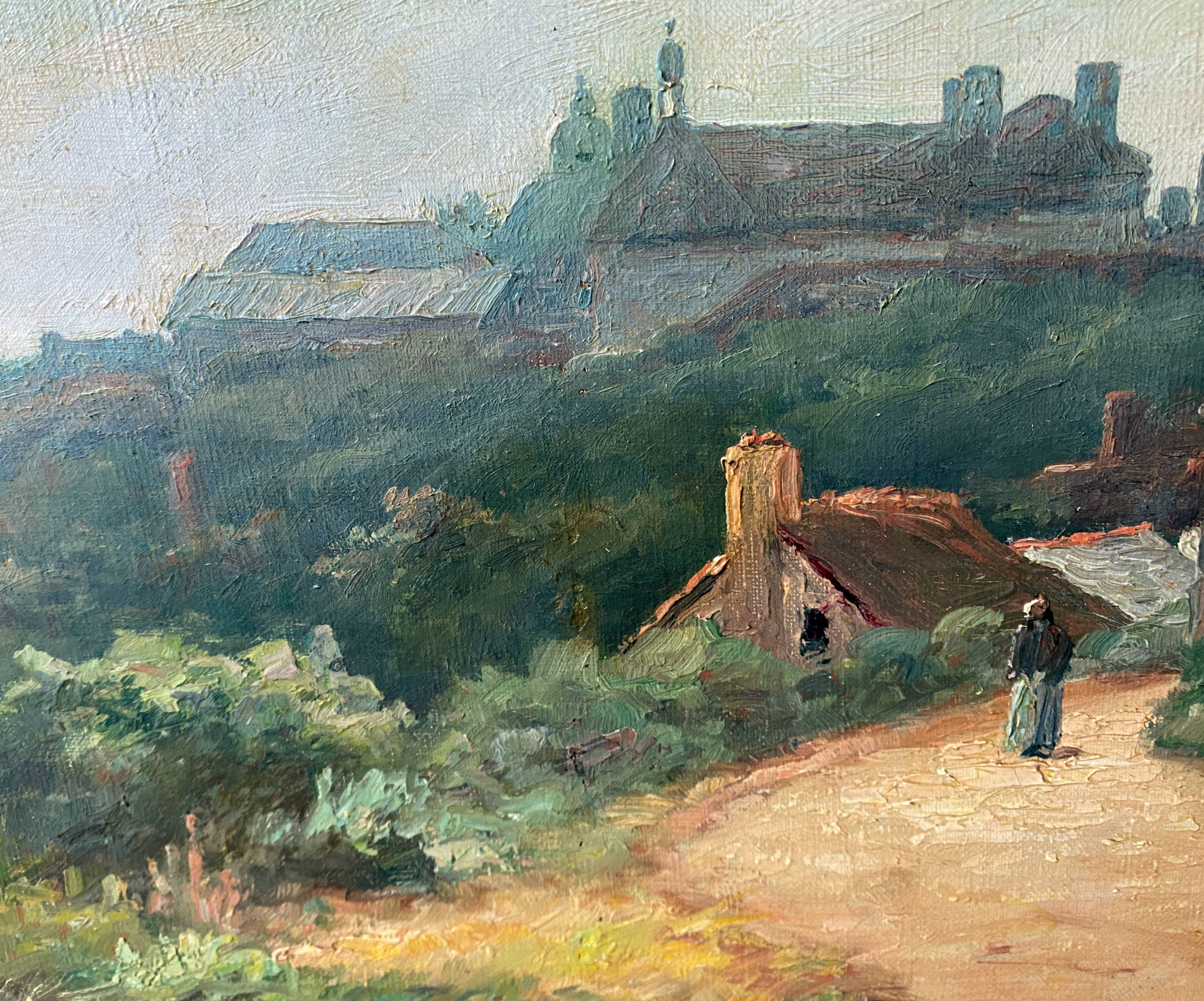 Hst painting "animated landscape" by hf vertet (1847-1924) known as l'abbé vertet