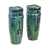 Pair of Blue Art Nouveau Vases Flemish Pottery Antiques