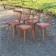 Set de 5 chaises vintage de bistrot en hêtre galette skaï rouge des années 50