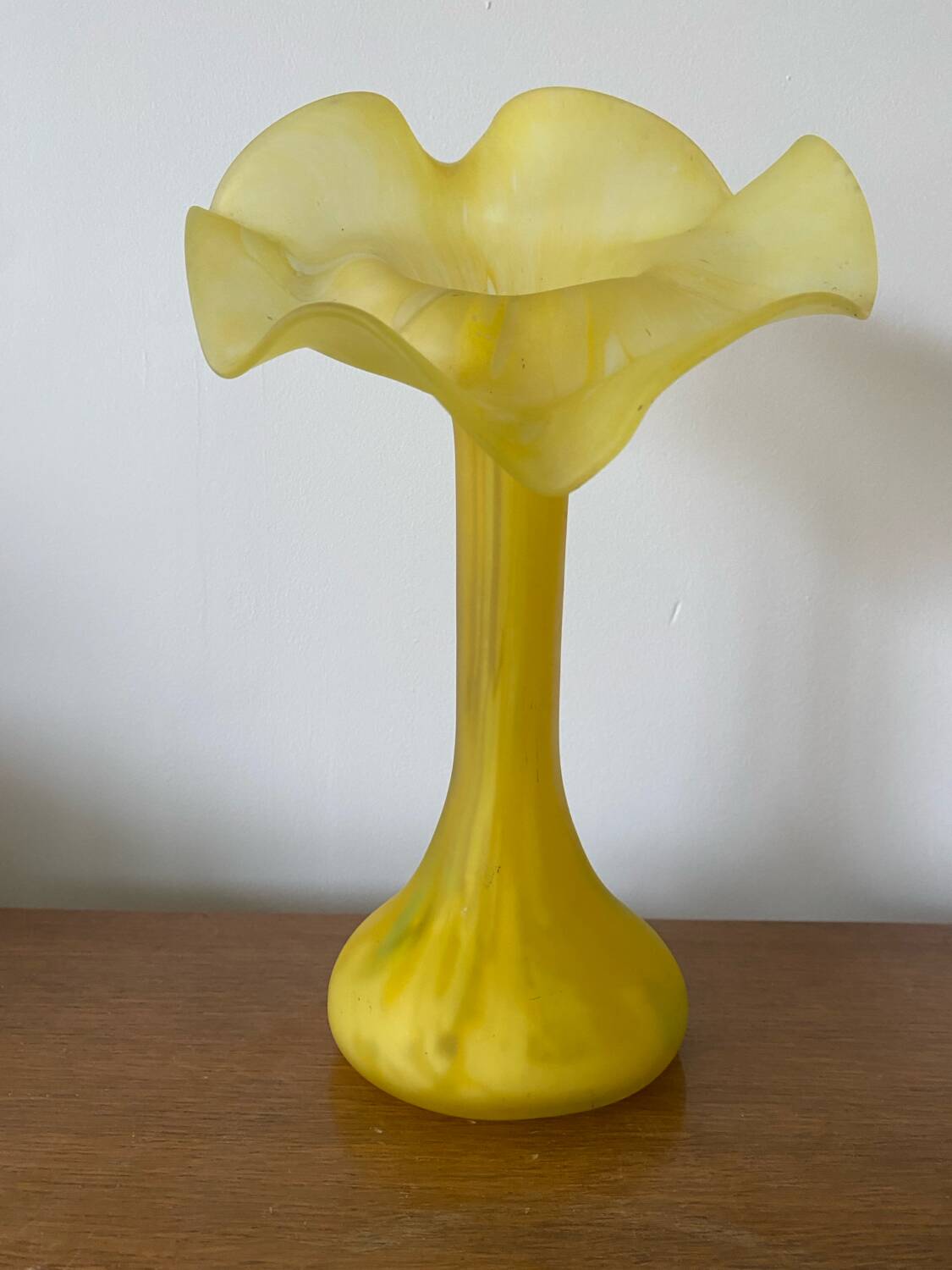 Old Volubilis Vase Crystal LA ROCHERE Blown Glass Yellow Vintage #