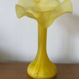 Ancien Vase Volubilis Cristallerie LA ROCHERE Verre Soufflé Jaune Vintage #