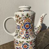 White hand-painted porcelain teapot with flowers Poland 1970s