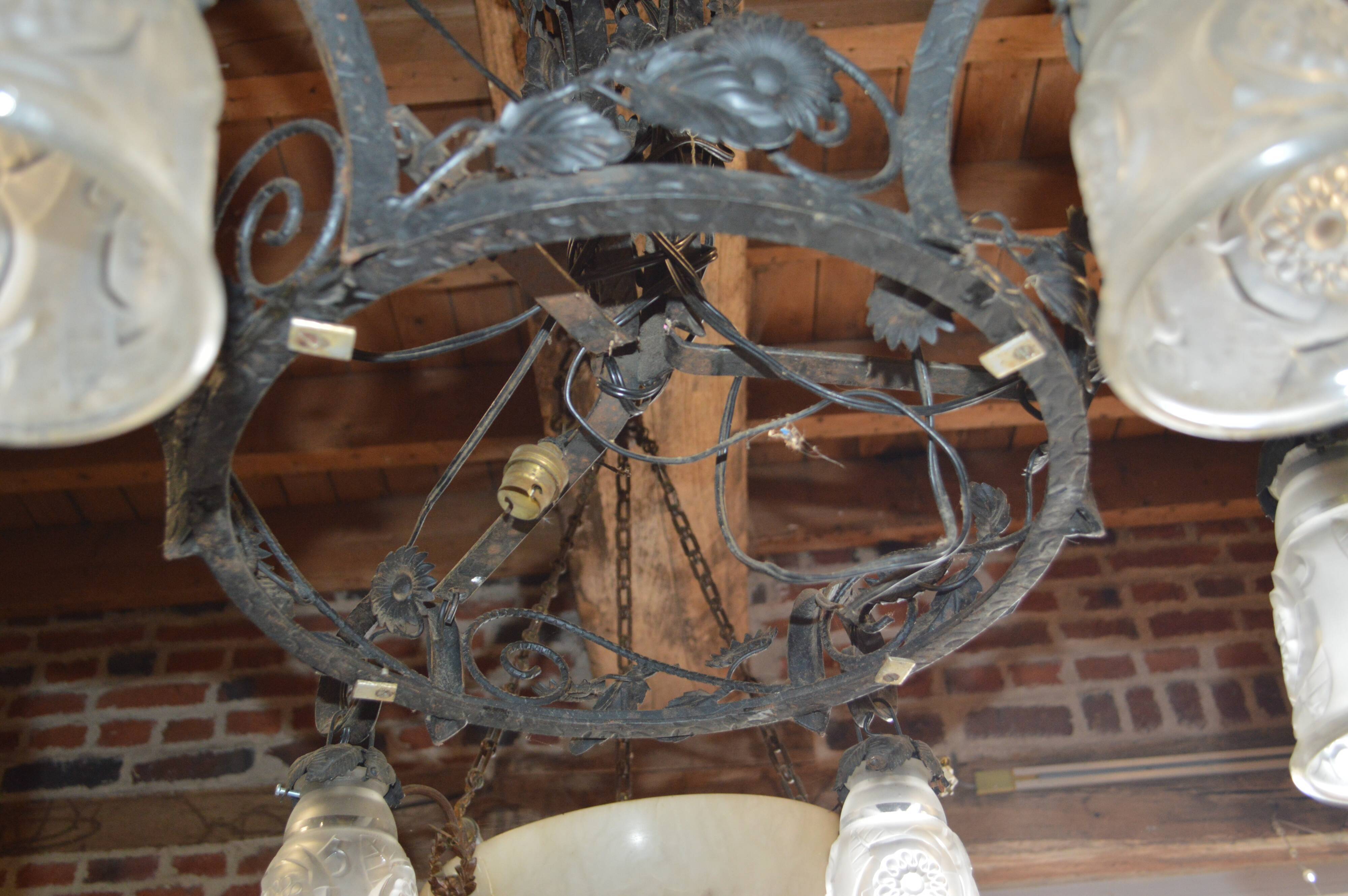 Wrought iron chandelier art deco style with floral décor