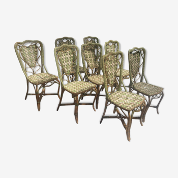 8 old rattan chairs Napoleon III golden white greens