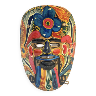 Mexican Mask in Colorful Terracotta 70s Mexican Folk Art