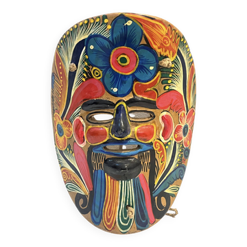Mexican folk art mask in colored terracotta, 1970s