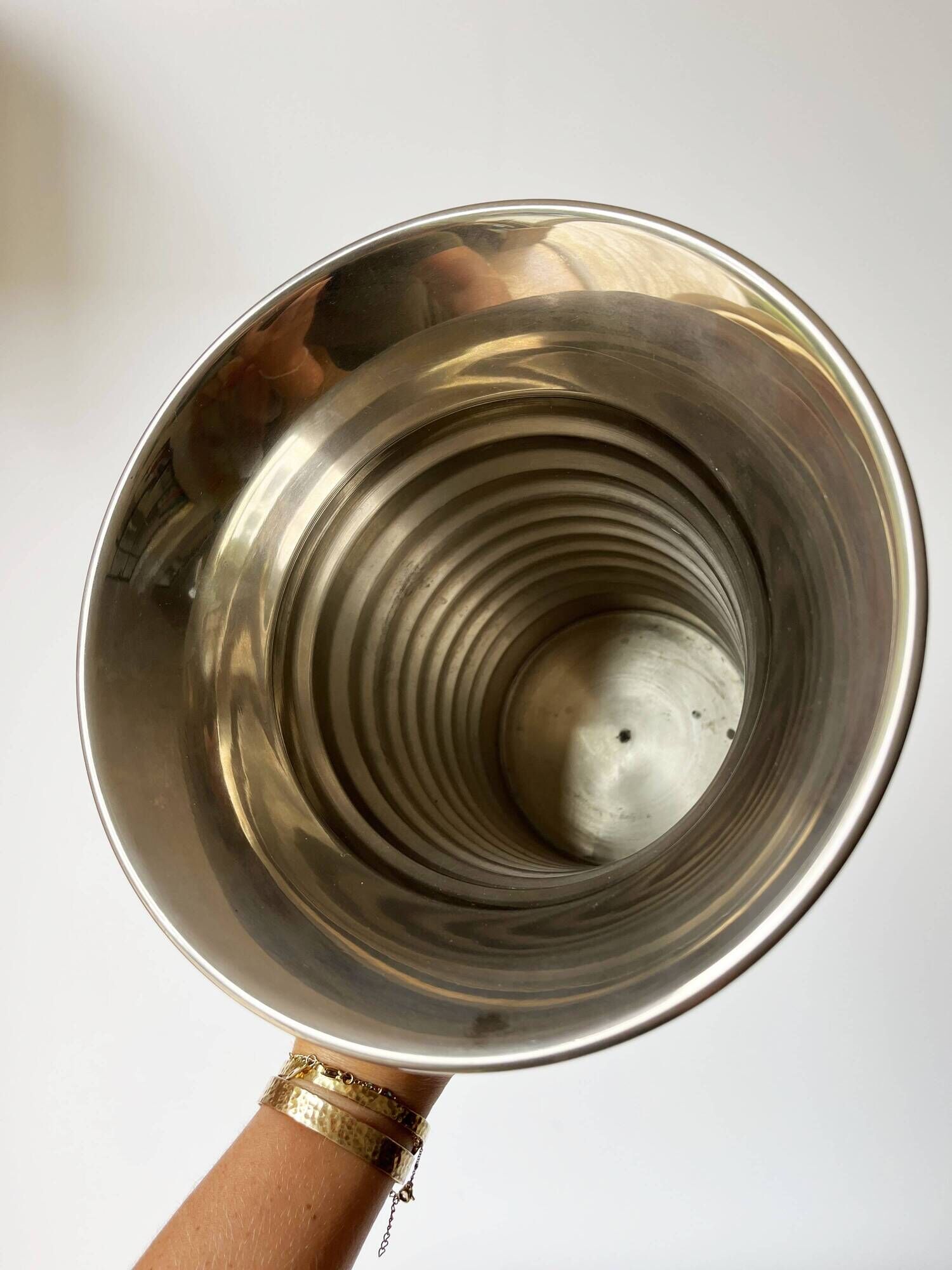 Vintage modernist striped polished aluminium vase
