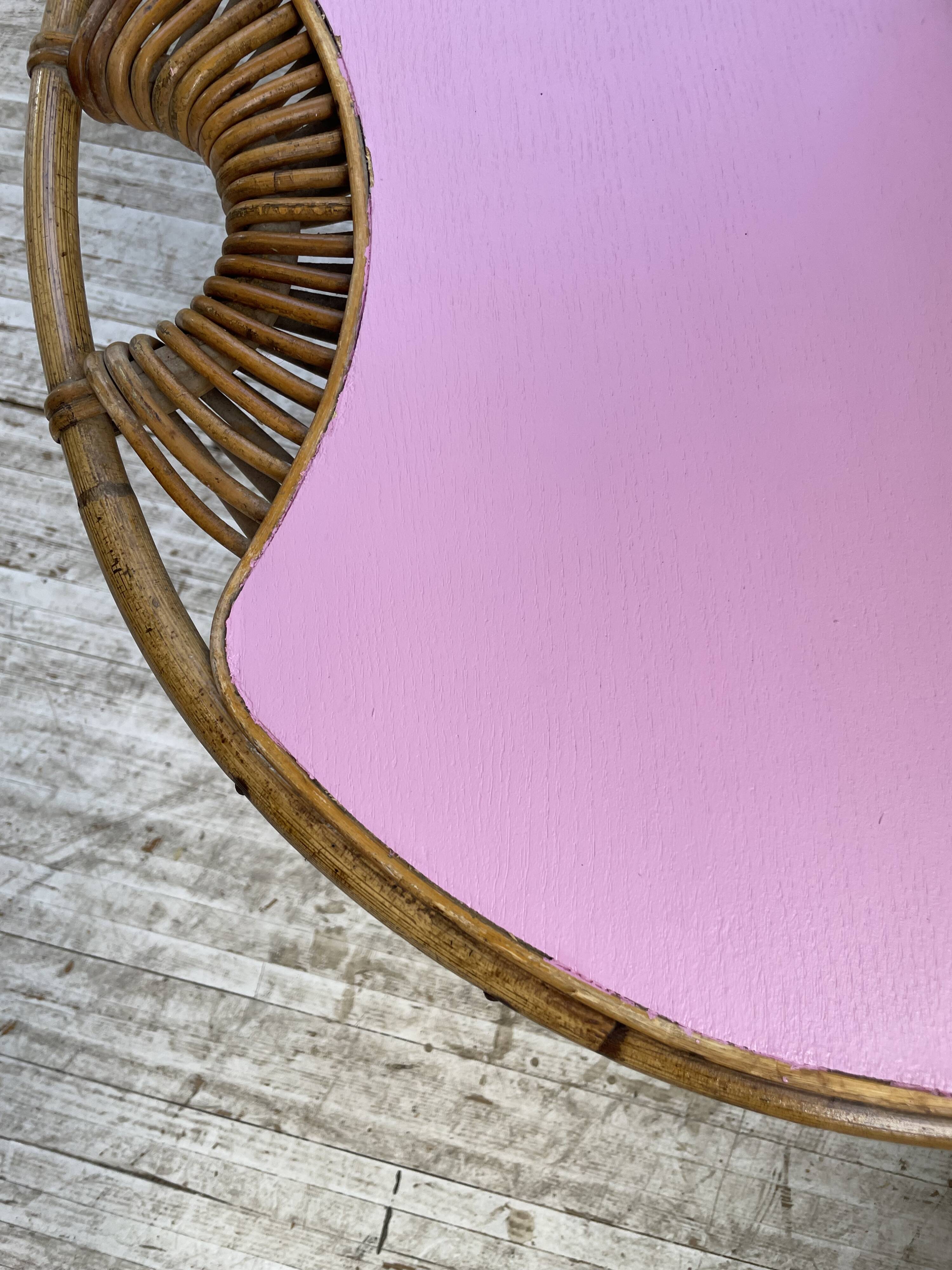 Vintage pink rattan coffee table