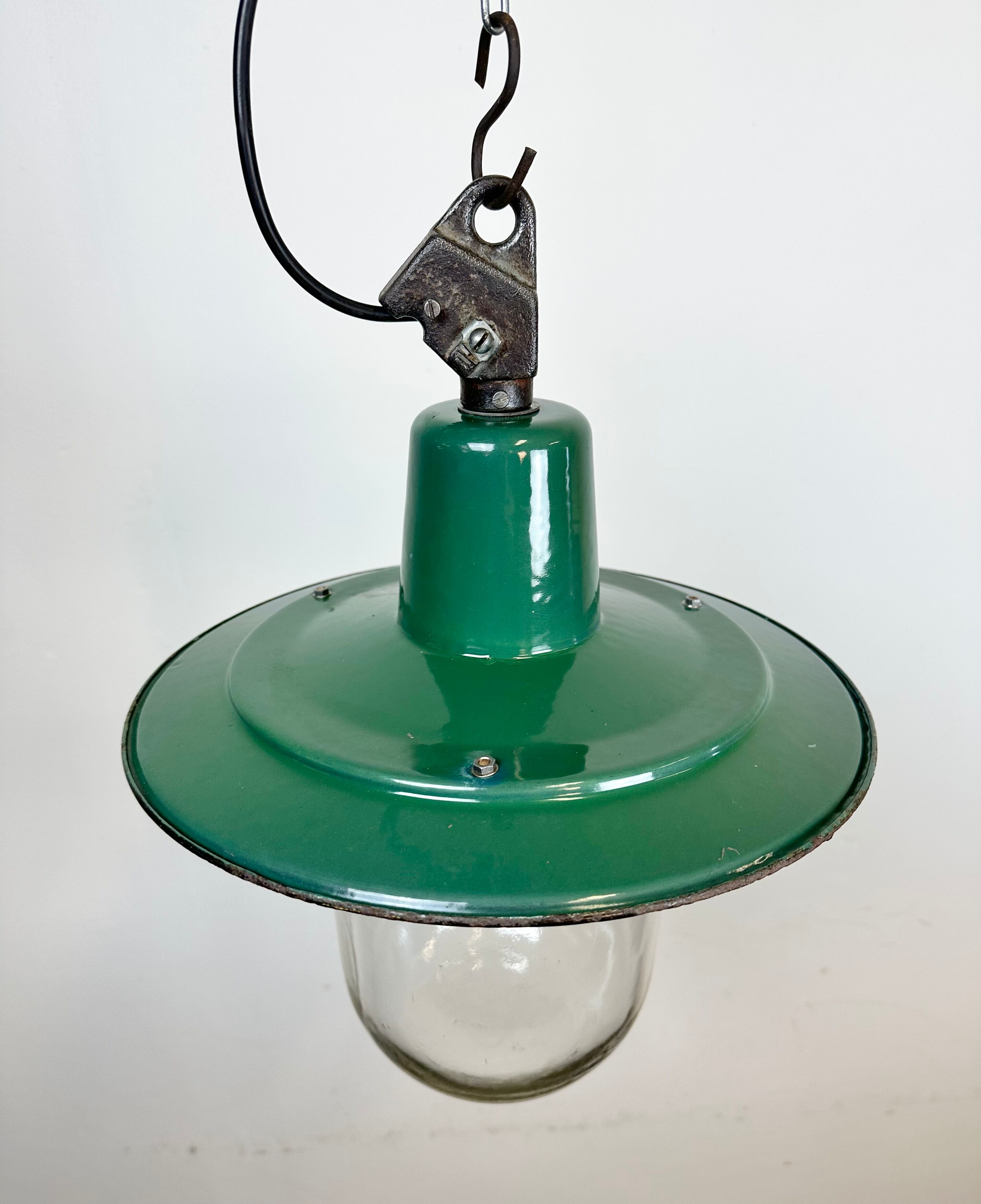 Green Enamel and Cast Iron Industrial Pendant Light, 1960s
