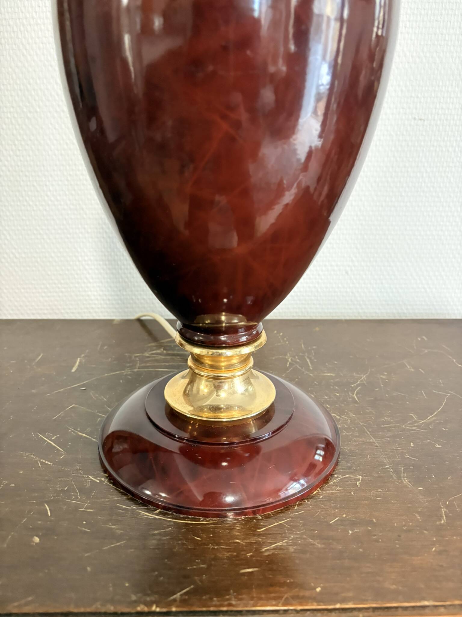 Vintage Hollywood Regency Turtle Shell Baluster Lamp Brass