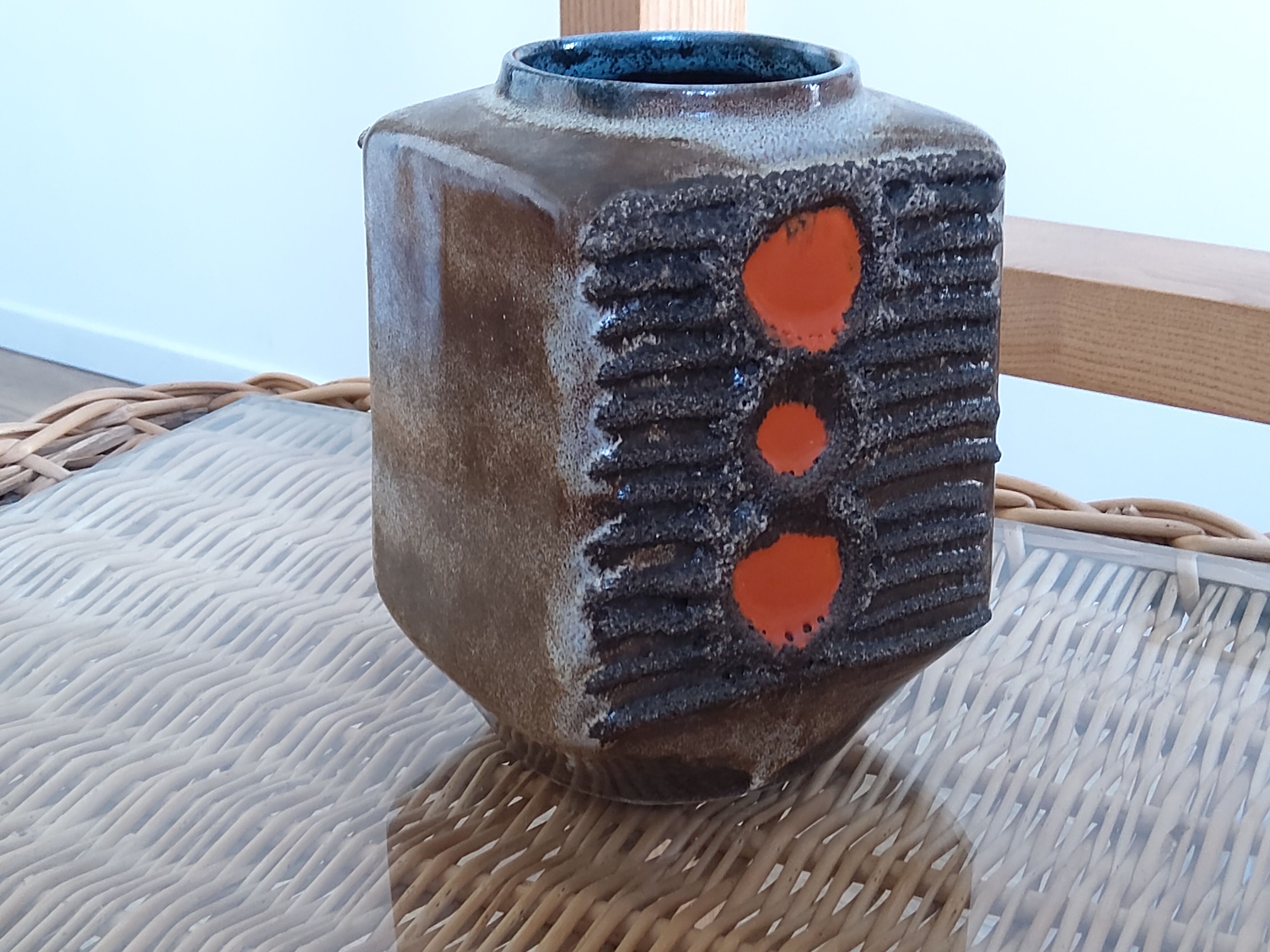 Vase Fat Lava Veb Strehla Keramik, GDR, 1960/70