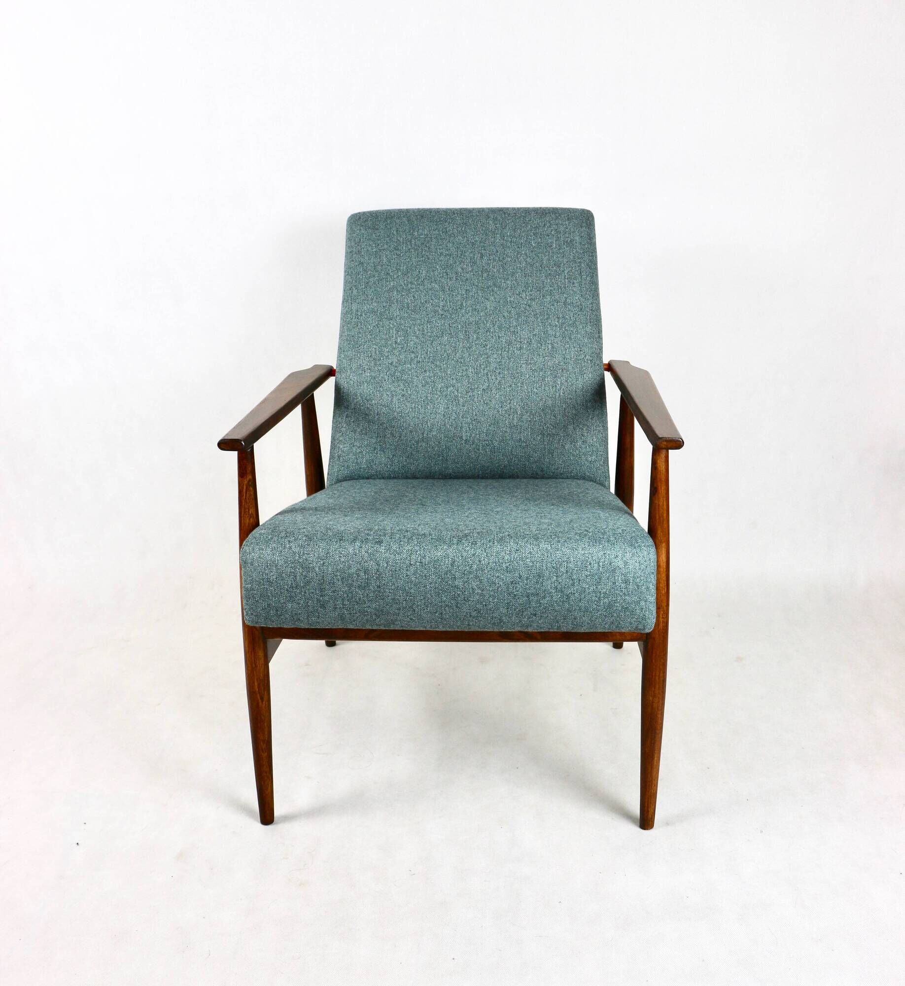 Armchair 'Lis', 1970s turquoise tweed design by Henryk Lis - brown beech wood
