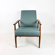 Armchair 'Lis', 1970s turquoise tweed design by Henryk Lis - brown beech wood