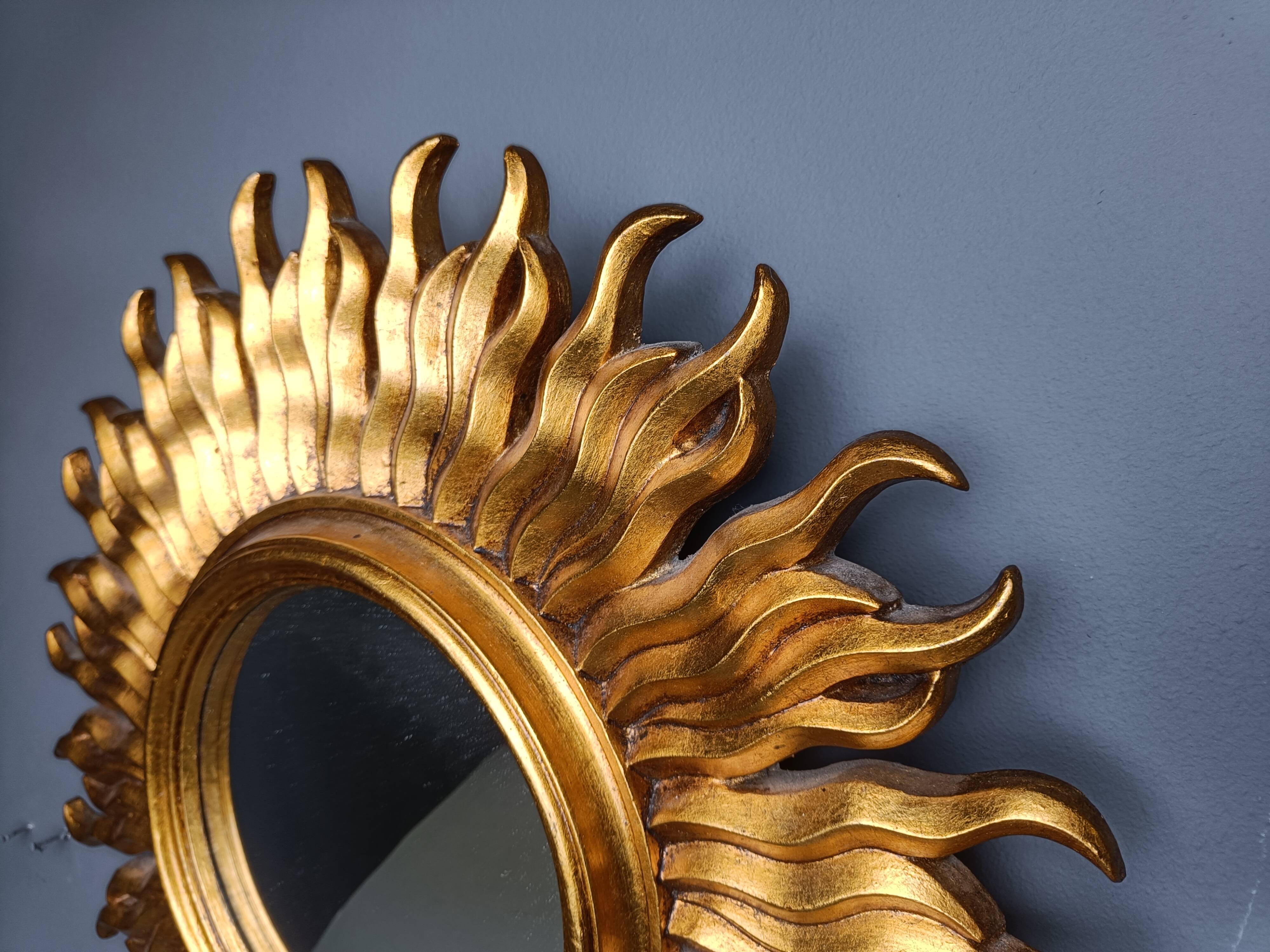 Vintage gilded resin sunburst mirror, 1960s