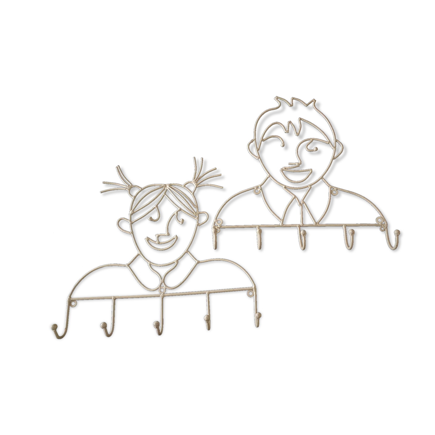 Pair of iron coat holders girl and boy