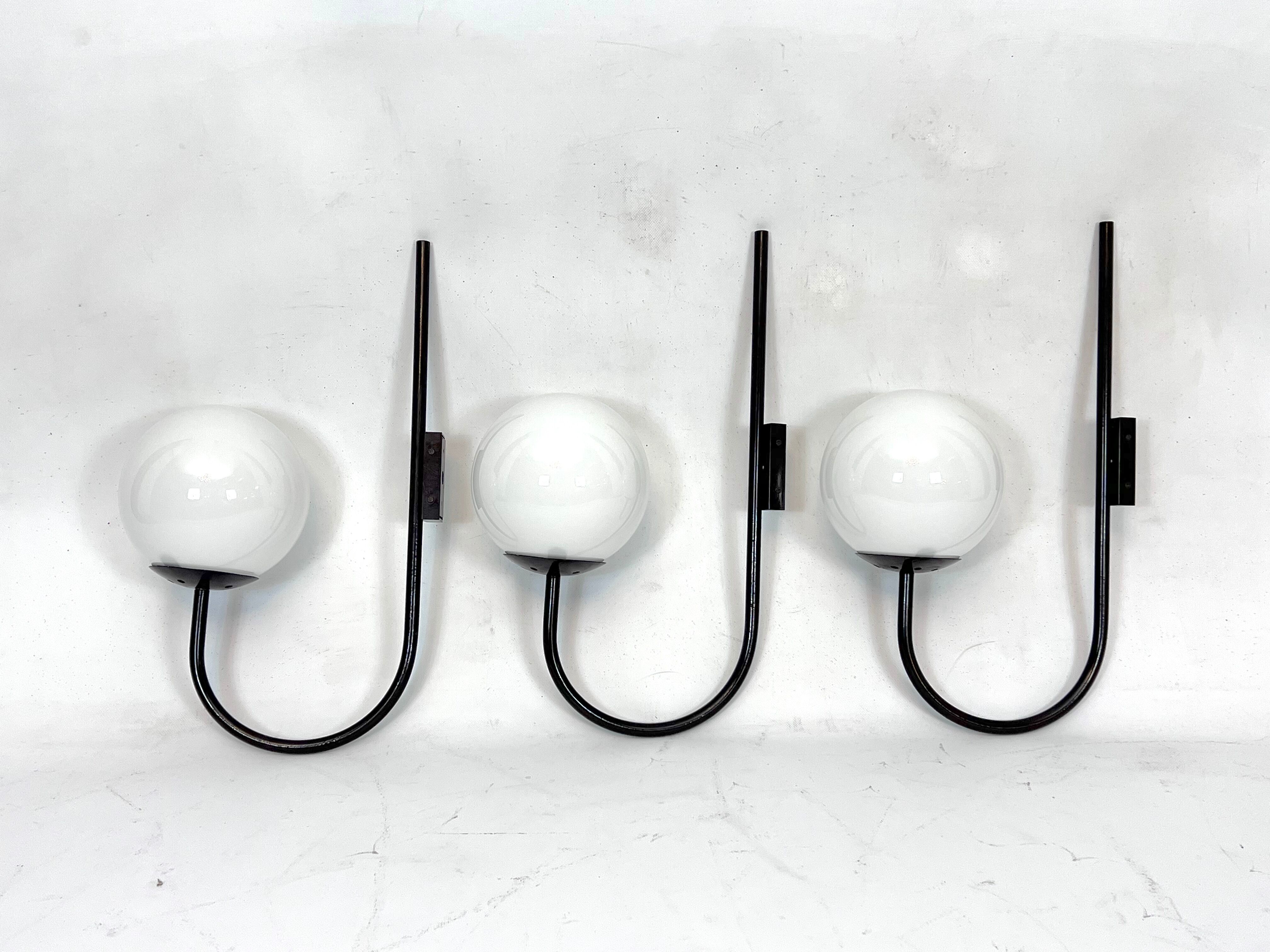 Mid-Century Italian set of three large sphere wall lamps from 60s