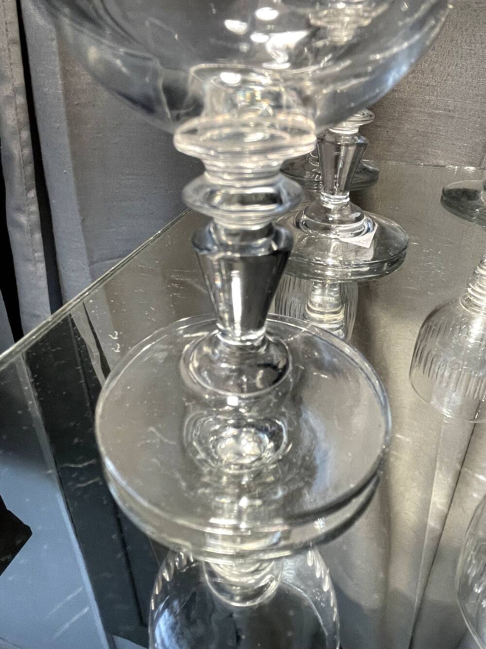 Set of 7 liqueur or drop glasses in chiseled glass table art