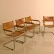 Ensemble de 4 chaises italienne en cuir cognac "Cantilever" par Marcel Breu